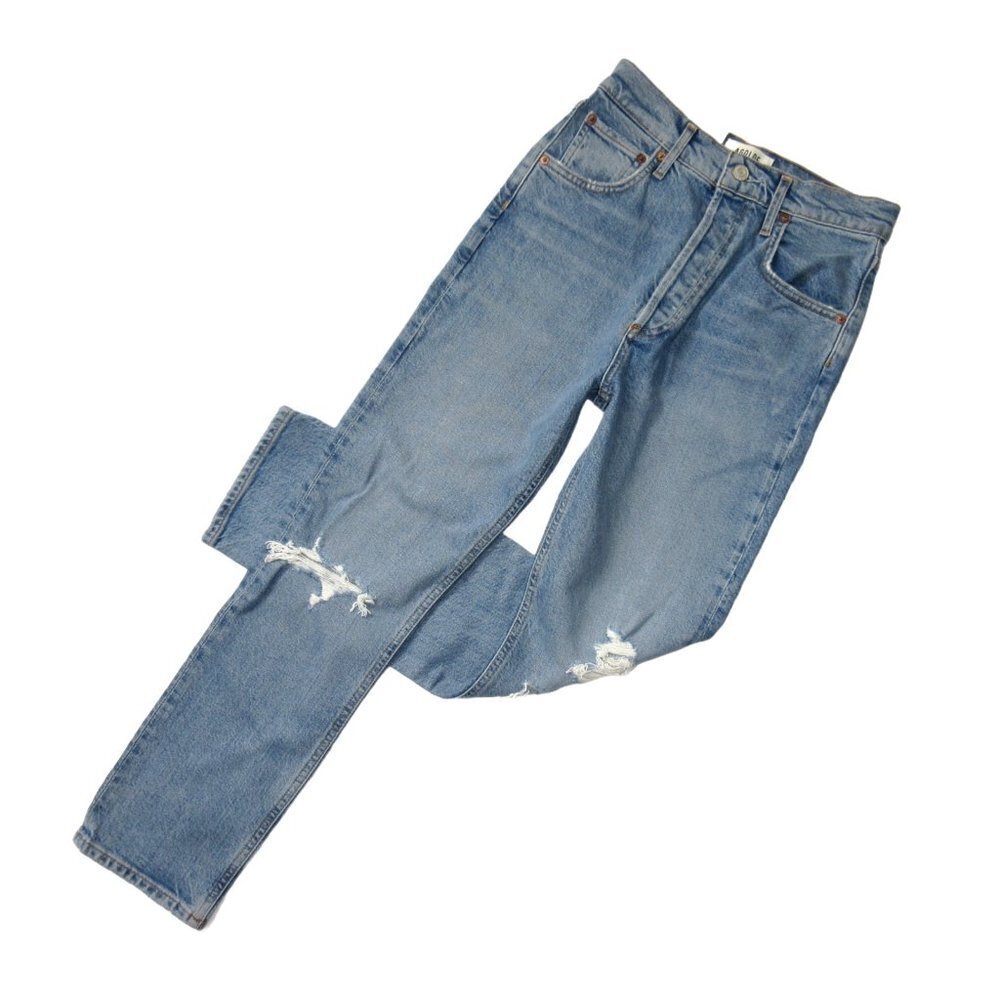 NWT AGOLDE Riley in Whiplash Destroyed High Rise Straight Crop Jeans 26